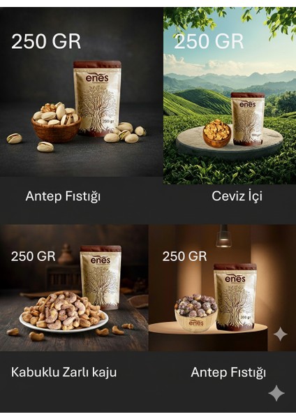 Karışık Kuruyemiş Paketi 4'lü (Hediyeli) Ceviz Içi Kabuklu Kaju Antep Fıstık Fındık Içi fiyatları