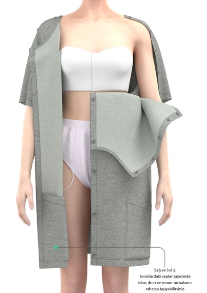 Cure Adaptif Ameliyat Sonrası Siyah Tedavi ve Hasta Bakım Kıyafeti Kateter - Port ve Damar Yolu Tedavisinde Kullanılabilir