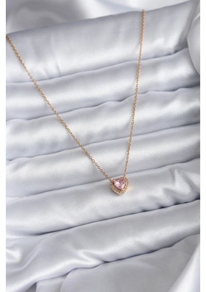 316L Çelik Zincir Gold Renk Pembe Zirkon Taşlı Charm Kadın Kolye - TJ-BKO7818 fiyatları