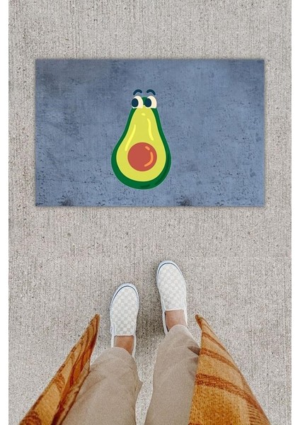 Dijital Baskı Dekoratif Şaşkın Avakado Antrasit Kapı Önü Paspası K-1299