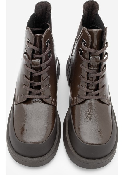 Kadın Bağcıklı Lastikli Kalın Topuklu Kısa Postal Bot Kenvo