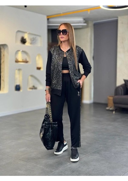 Kadın Iki Iplik Kumaş Yılan Desenli Fermuarlı Ikili Takım