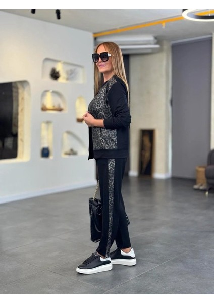 Kadın Iki Iplik Kumaş Yılan Desenli Fermuarlı Ikili Takım