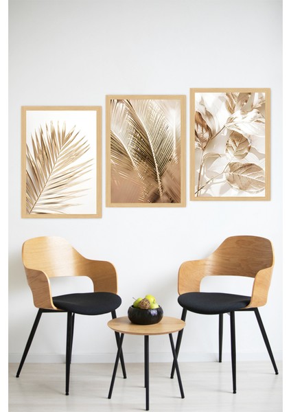 🌿 Altın Tonlarında Bitkisel Desenli Çerçeve Görünümlü 3’lü Tablo Seti🌟 CRVS1142 13 x 17 modelleri