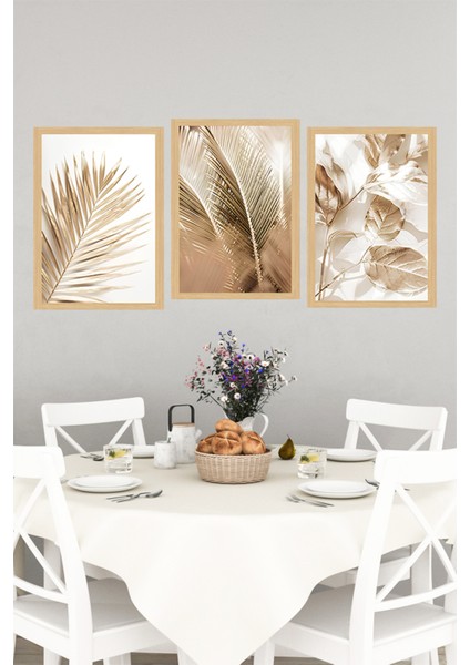 🌿 Altın Tonlarında Bitkisel Desenli Çerçeve Görünümlü 3’lü Tablo Seti🌟 CRVS1142 13 x 17 indirimleri