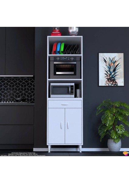 Öykü Mutfak ve Banyo Dolabı Tek Çekmece ve 2 Kapaklı Fırın ve Mikrodalga Dolabı 60X195X56 cm