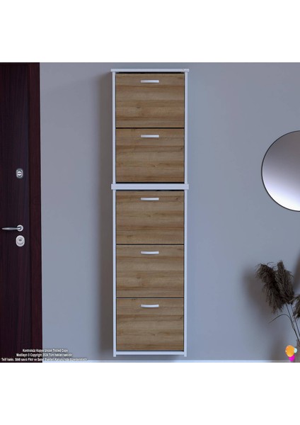 Ikra Meşe Renk Asma Ayakkabılık Antre 5 Düşer Kapak 10 Göz Bölmeli Ayakkabılık 52X194X26 cm fırsatları