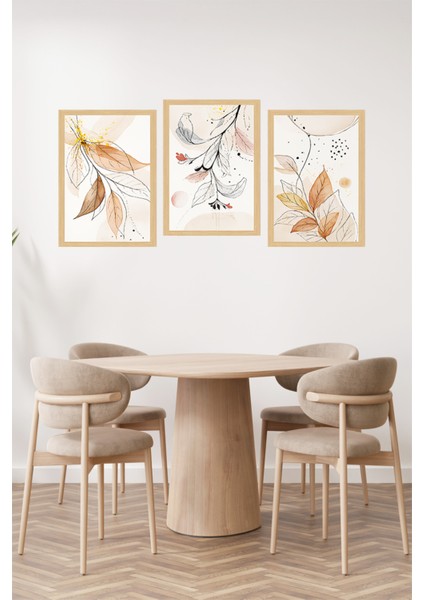 🍂 Zarif Doğal Yaprak Desenli 3’lü Çerçeve Görünümlü Tablo Seti - Modern Bohem Tarzda 🌟 CRVS1174 13 x 17 fiyatları