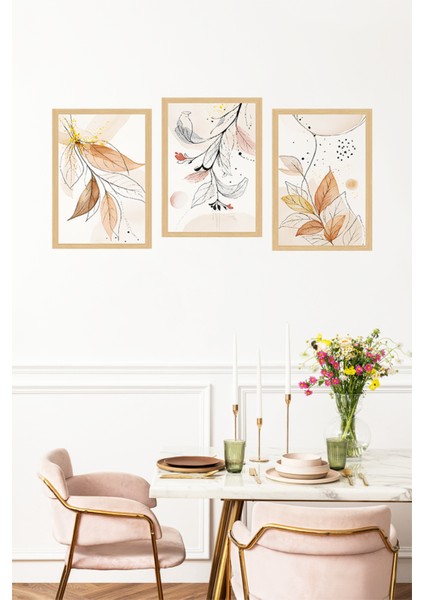 🍂 Zarif Doğal Yaprak Desenli 3’lü Çerçeve Görünümlü Tablo Seti - Modern Bohem Tarzda 🌟 CRVS1174 13 x 17 fırsatları