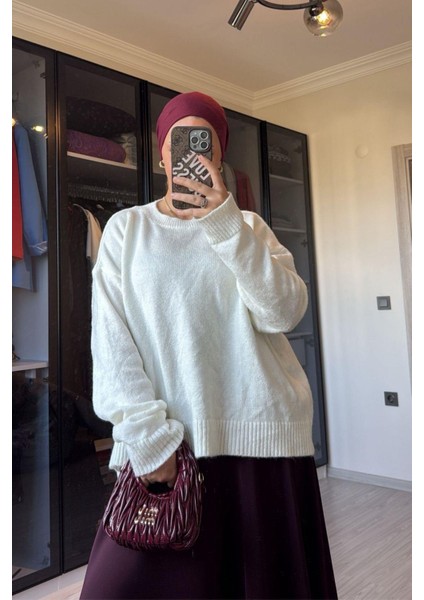 Kadın Beyaz Yumoş Basıc Kazak fiyatları