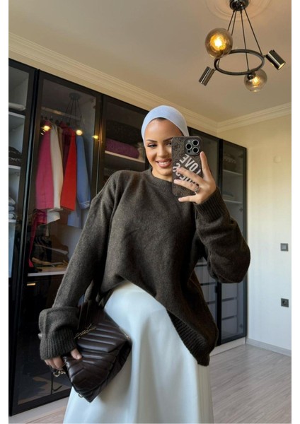 Kadın Kahve Yumoş Basıc Kazak modelleri