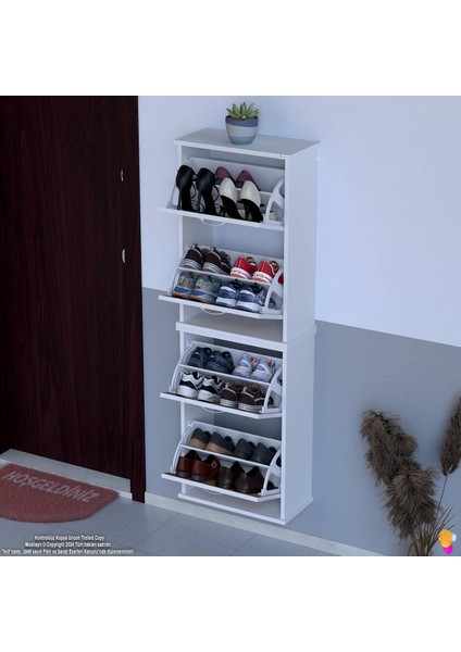 Asaf 2 Li Meşe Renk Asma Ayakkabılık Antre 4 Düşer Kapak 8 Göz Bölme Ayakkabılık 52X148X25,5 cm