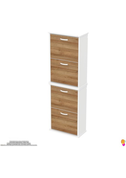 Asaf 2 Li Meşe Renk Asma Ayakkabılık Antre 4 Düşer Kapak 8 Göz Bölme Ayakkabılık 52X148X25,5 cm