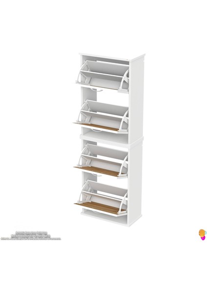 Asaf 2 Li Meşe Renk Asma Ayakkabılık Antre 4 Düşer Kapak 8 Göz Bölme Ayakkabılık 52X148X25,5 cm