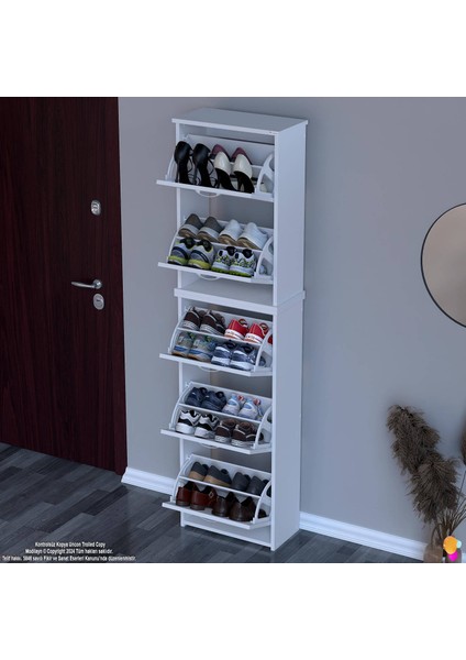 Ikra Antre Beyaz Renk 5 Düşer Kapak 10 Göz Bölmeli Ayakkabılık 52X194X26 cm modelleri