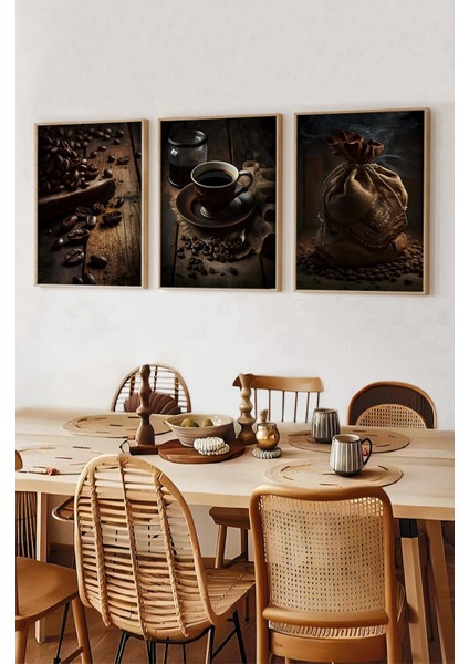 ☕ Klasik Kahve Dokunuşu – Ahşap Çerçeveli 3'lü Mdf Tablo Seti CRVS1003 23 x 32 fiyatları