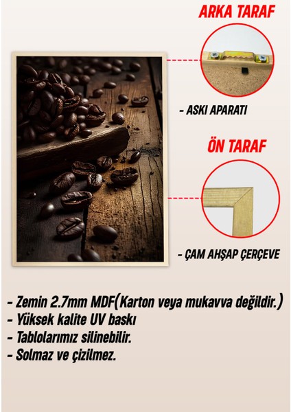 ☕ Klasik Kahve Dokunuşu – Ahşap Çerçeveli 3'lü Mdf Tablo Seti CRVS1003 23 x 32