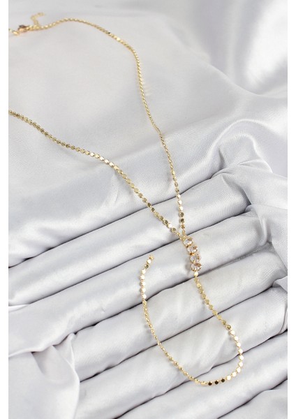 Pirinç Zirkon Taşlı Ezme Zincirli Model Gold Renk Y Kolye - TJ-BKO10465 fiyatları