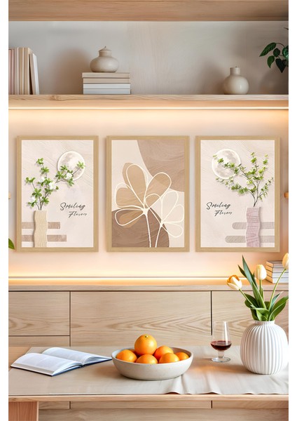 🌿 Smiling Flower Minimalist Tablo Seti – Uv Baskılı, Çerçevesiz CRVS1062 13 x 17