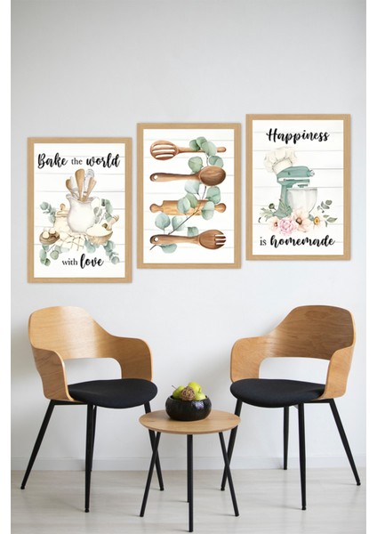 🖼️ Mutfak Temalı 3'lü Uv Baskılı Tablo Seti – Çerçevesiz Modern Tasarım CRVS1046 21 x 30