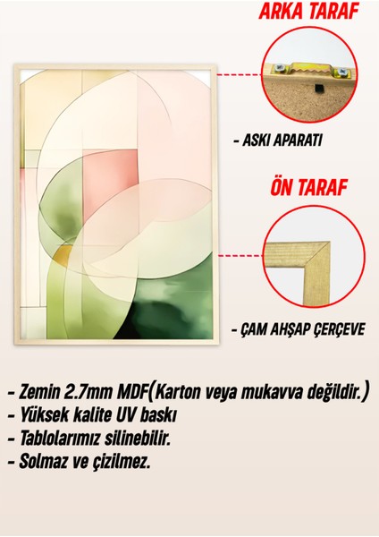 🌿 Pastel Yeşil ve Pembe Tonlarda 3’lü Modern Çerçeveli Tablo Seti🌿 CRV1123 23 x 32