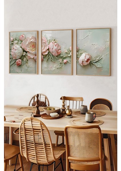 🖼️ Çerçeveli 3'lü Tablo Seti – Pembe Beyaz Çiçekler Desenli Mdf Uv Baskılı CRV1057 23 x 32 modelleri