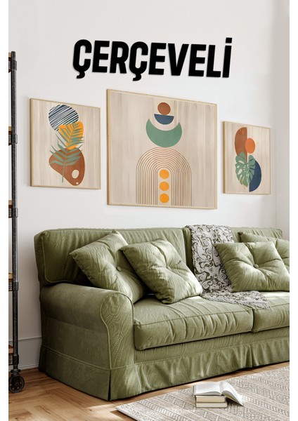 🎨 Modern Geometrik & Bitki Formlu 3’lü Mdf Dekoratif Tablo Seti (23X23 cm & 42X42 Cm) 4242123 42 cm