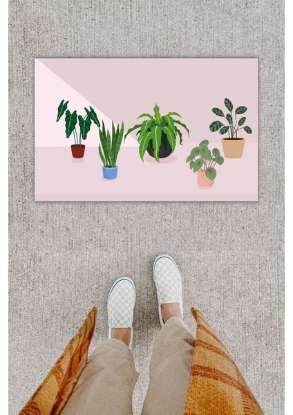 Dijital Baskı Dekoratif Saksı Bej Kapı Önü Paspası K-1207