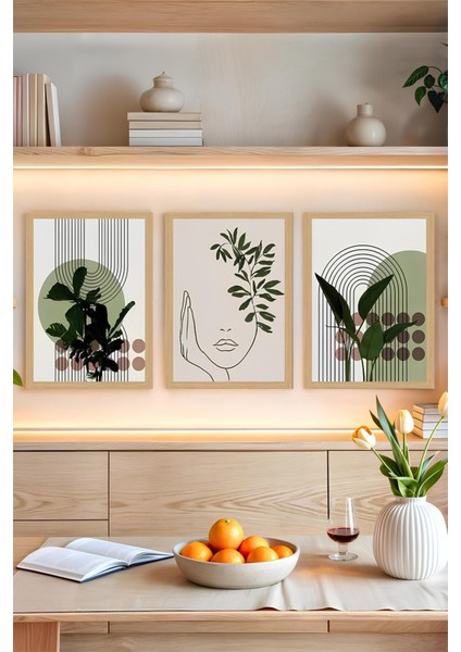 🖼️ Botanik Minimal Yüz – Modern Doğanın Zarafeti 3'lü Mdf Tablo Seti CRVS1030 13 x 17
