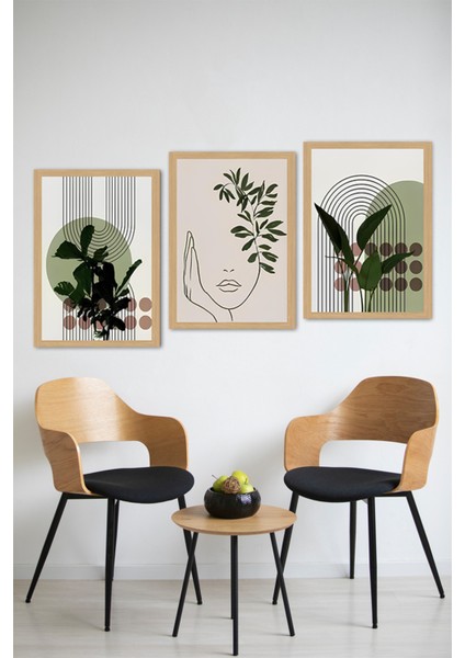 🖼️ Botanik Minimal Yüz – Modern Doğanın Zarafeti 3'lü Mdf Tablo Seti CRVS1030 13 x 17 modelleri