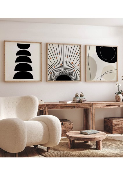 Ahşap Çerçeveli Mdf Kare Tablo Seti Salon ve Oturma Odası Için KR4014 23 x 23