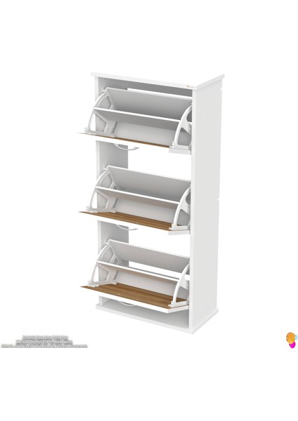 Uygar Meşe Renk Asma Ayakkabılık Kapı Önü 3 Düşer Kapak 6 Göz Bölmeli Ayakkabılık 52X115X25,5 cm indirimleri