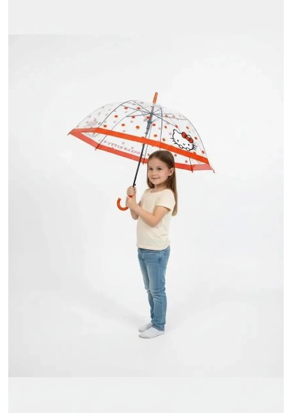 Sanrio Lisanslı Hello Kitty Elma Koleksiyonu Şeffaf Uzun Saplı Şemsiye