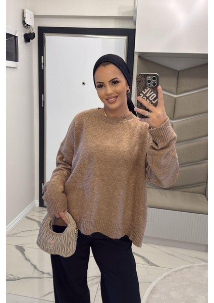 Kadın Camel Yumoş Basıc Kazak