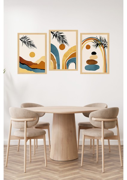 🌿 Bohem Renklerde Palmiye ve Soyut Manzara Temalı 3’lü Çerçeve Görünümlü Tablo Seti🌟 CRVS1177 13 x 17 fiyatları