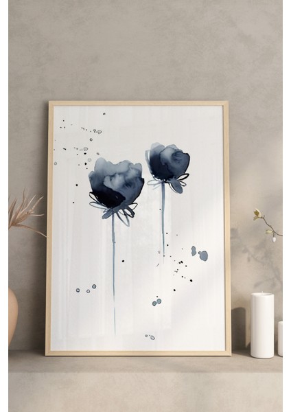 🌿 Mavi Suluboya Tarzı Çiçekler Temalı 3’lü Ahşap Çerçeveli Tablo Seti CRV1041 23 x 32 modelleri