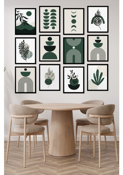 Dekorize Mdf Tablo Seti 12 Parça - Yeşil Boho Salon Oturma Odası Için Duvar Dekoru Çerçeve Görünümlü 13 x 17 Renkli modelleri