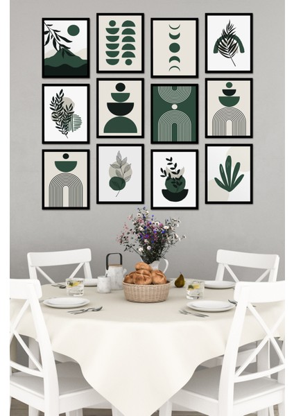 Dekorize Mdf Tablo Seti 12 Parça - Yeşil Boho Salon Oturma Odası Için Duvar Dekoru Çerçeve Görünümlü 13 x 17 Renkli fırsatları
