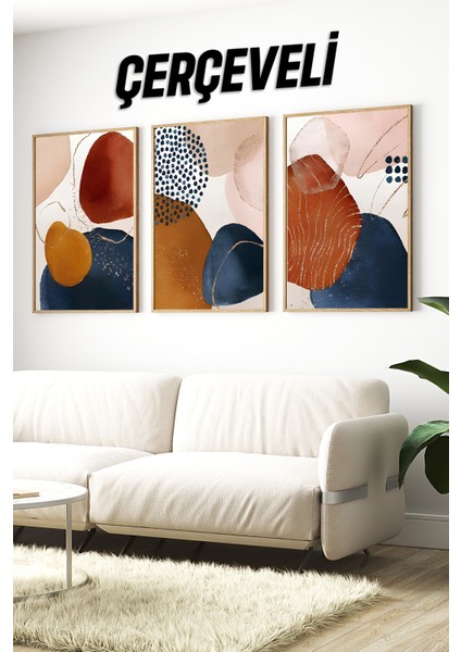 🌿 Geometrik Soyut Desenli 3’lü Ahşap Çerçeveli Tablo Seti🌿 CRV1127 23 x 32