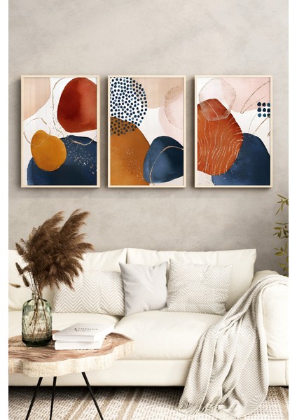 🌿 Geometrik Soyut Desenli 3’lü Ahşap Çerçeveli Tablo Seti🌿 CRV1127 23 x 32 fırsatları