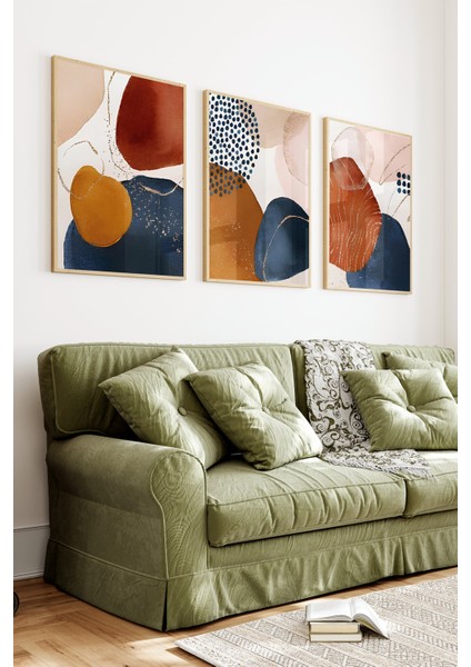 🌿 Geometrik Soyut Desenli 3’lü Ahşap Çerçeveli Tablo Seti🌿 CRV1127 23 x 32 indirimleri