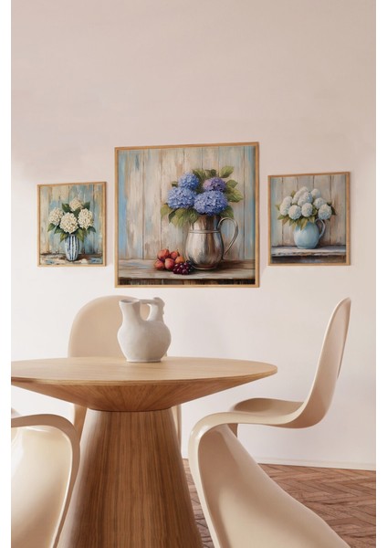 🌸 Zarif Ortanca Çiçekli Vazo Temalı 3’lü Dekoratif Mdf Tablo Seti (23X23 cm & 42X42 Cm) 4242122 42 cm fırsatları
