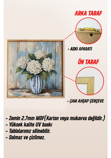 🌸 Zarif Ortanca Çiçekli Vazo Temalı 3’lü Dekoratif Mdf Tablo Seti (23X23 cm & 42X42 Cm) 4242122 42 cm indirimleri