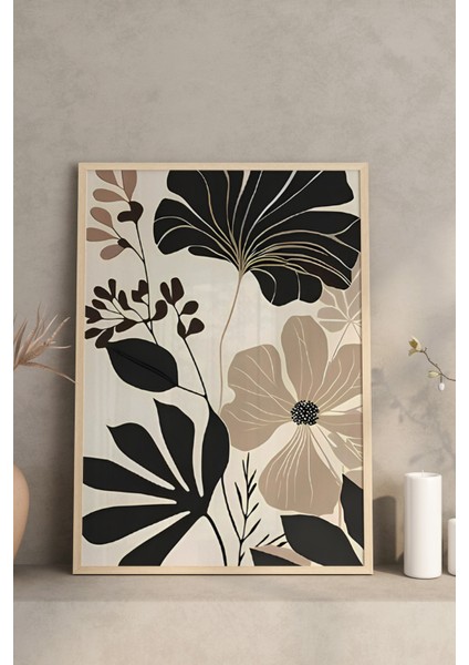 🖼️ Siyah ve Bej Çiçek Desenli Modern 3’lü Mdf Tablo Seti CRV1065 23 x 32 modelleri