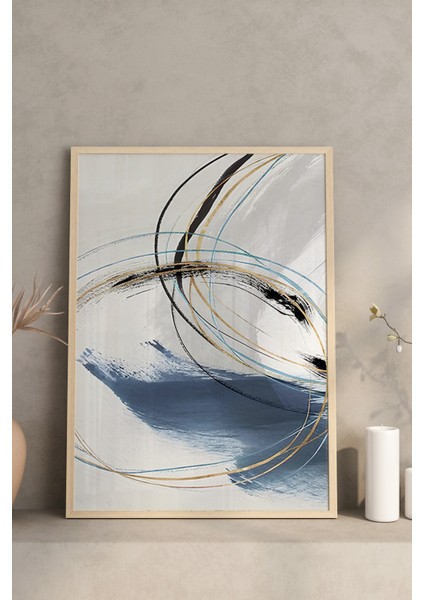 🎨 Lacivert ve Altın Tonlarında Modern Soyut 3’lü Çerçeveli Tablo Seti | Uv Baskılı CRV1056 23 x 32 modelleri