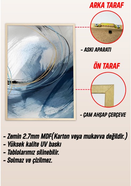 🎨 Lacivert ve Altın Tonlarında Modern Soyut 3’lü Çerçeveli Tablo Seti | Uv Baskılı CRV1056 23 x 32