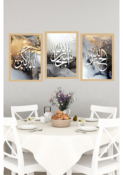 ✨ Allahuekber - Subhanallah - Elhamdulillah Yazılı Çerçeve Görünümlü 3’lü Tablo Seti ✨🌟 CRVS1225 13 x 17 indirimleri