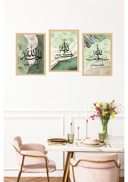 🌿 Al Hamdu Lillah – Allahu Akbar – Subhan Allah Yazılı 3’lü Çerçeve Görünümlü Tablo Seti🌟 CRVS1077 13 x 17 fırsatları