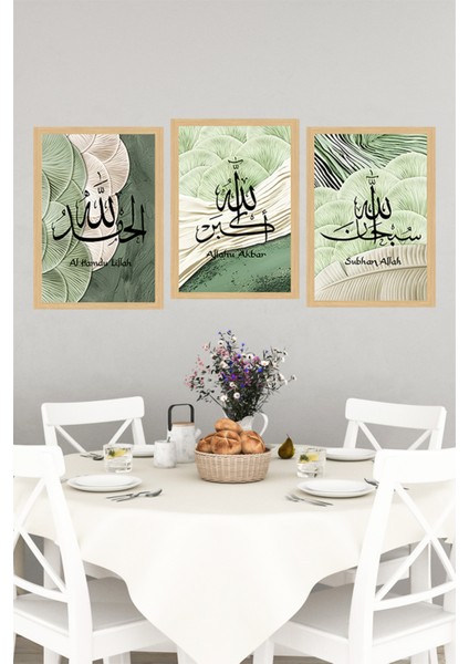 🌿 Al Hamdu Lillah – Allahu Akbar – Subhan Allah Yazılı 3’lü Çerçeve Görünümlü Tablo Seti🌟 CRVS1077 13 x 17 indirimleri