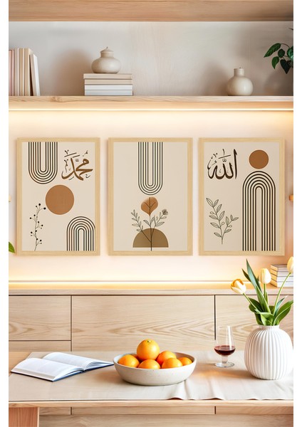 🖼️ Allah-Muhammed Yazılı Minimalist 3’lü Tablo Seti 🌟 CRVS1071 13 x 17